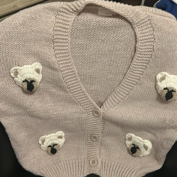 Adorable 3 button teddy bear cardigan 
Raised teddy bear heads 
New - Picture 2 of 9